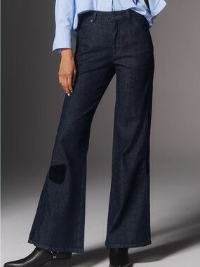 Anthropologie Maeve Bow Peep High-Rise Flare Jeans